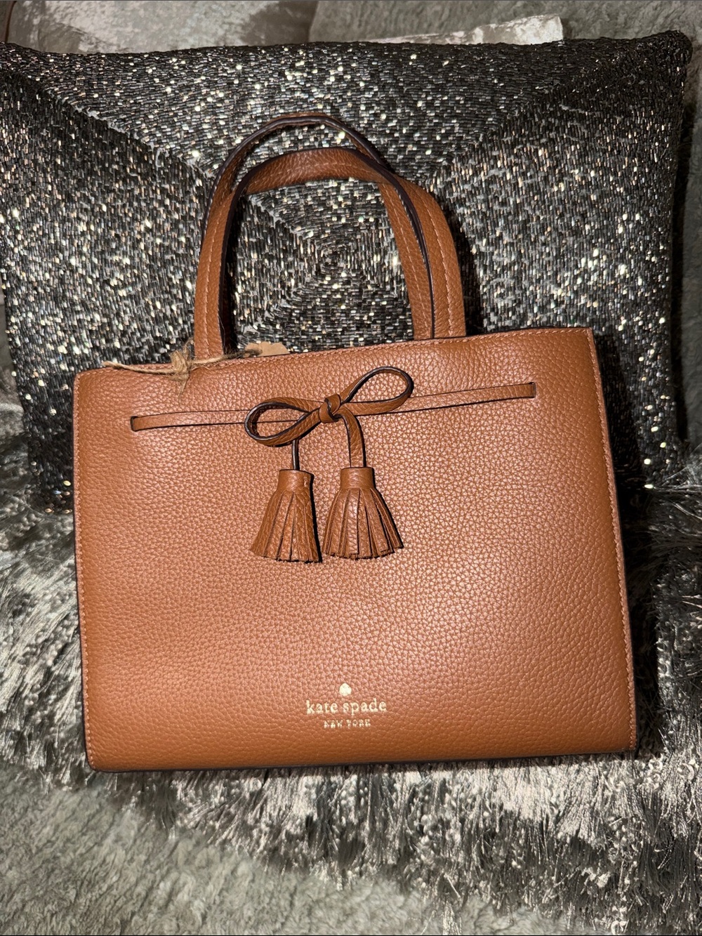 kate spade tan leather tassel satchel